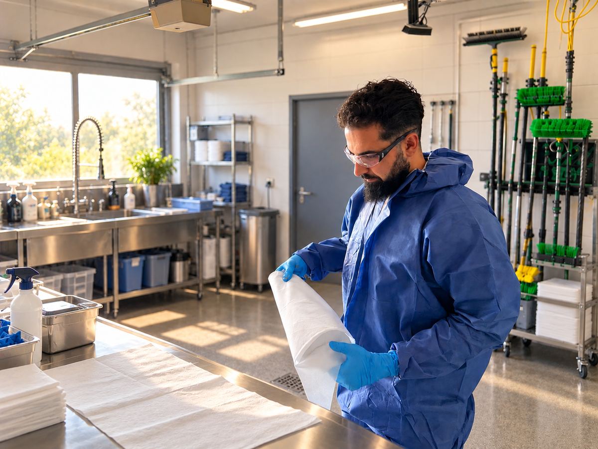 Vorbereitung von Schutzausrüstung und Material für eine Sonderreinigung – IGR Gebäudereinigung Kalletal
